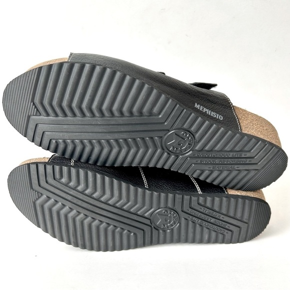 Mephisto Three Strap Slide Sandals Black Leather Low Wedge Velcro Open Toe 42 - Picture 8 of 9